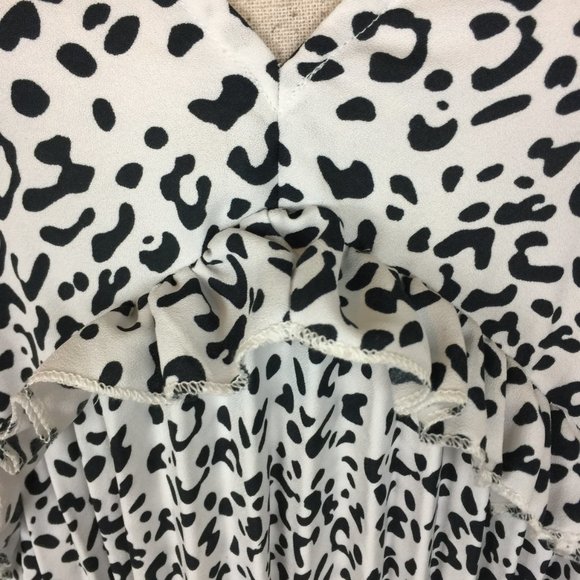 ASOS Shift Dress Sz 14 Womans White Black Animal Print V-Neck Ruffle Long Sleeve - Picture 4 of 13